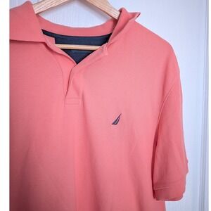 Nautica Mens XL Coral Pink Short Sleeve Pique Polo Shirt Classic Fit Logo